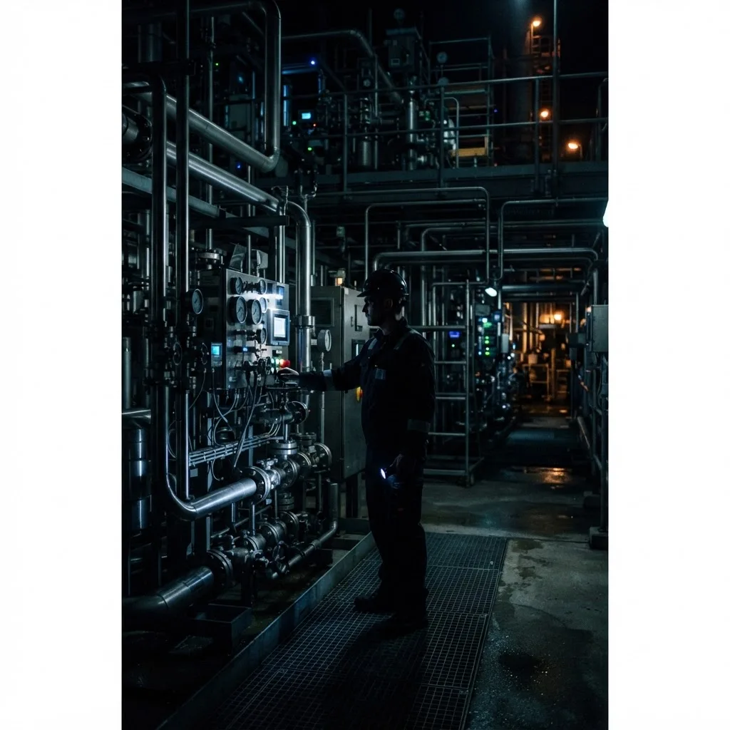 On-site industrial technicians responding to a plant systems failure